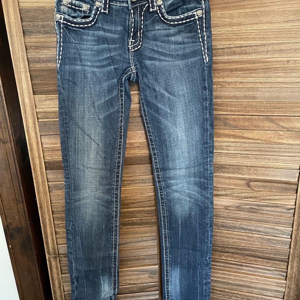 Miss Me Blue Skinny Jeans with Medium Wash 28 long
